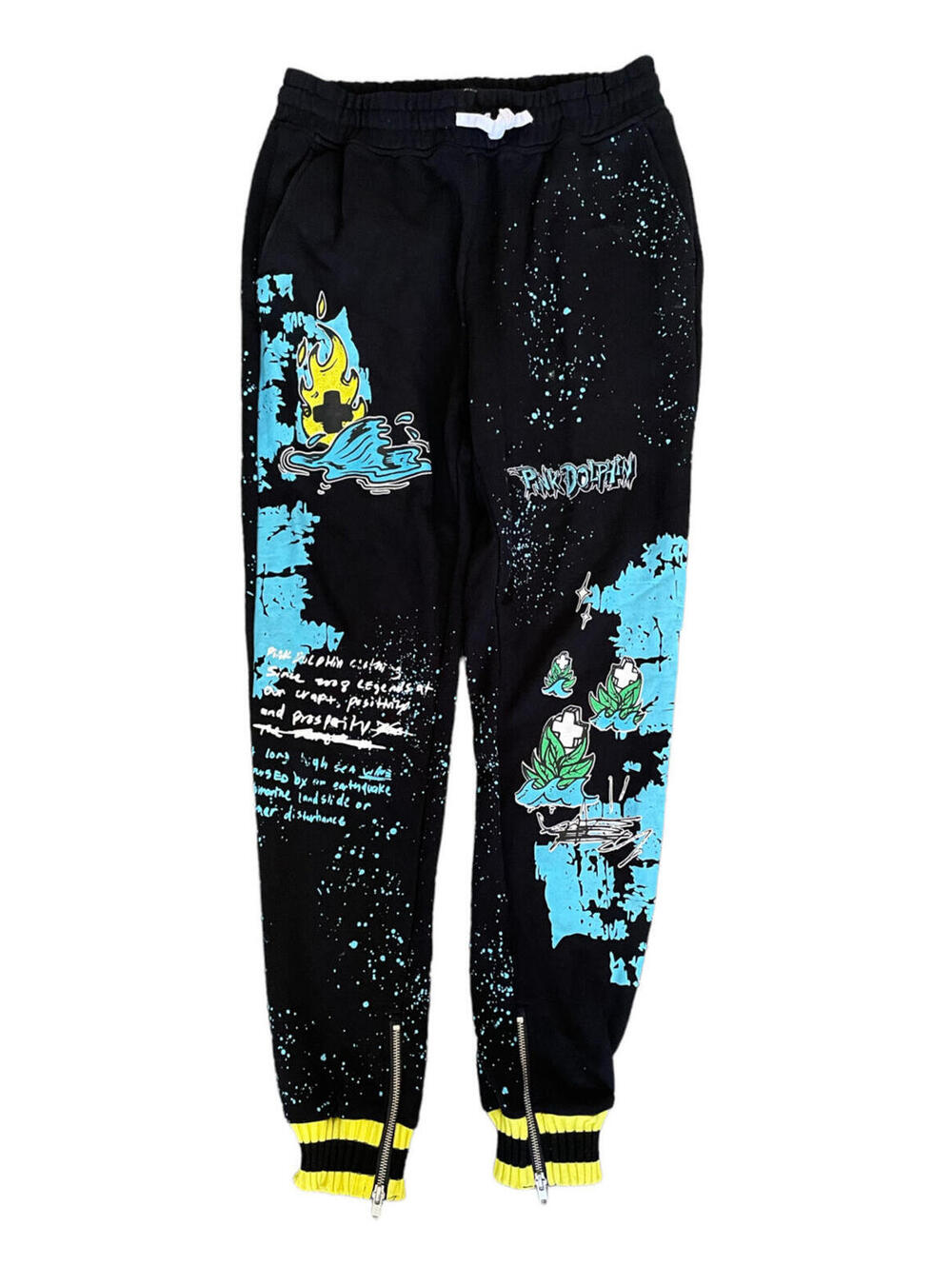 Pink Dolphin Black Blue Tapered Drip Drop Jogger Pants Men’s Size Large New ++